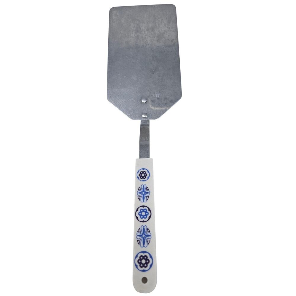 Vintage 70s ACE Stainless Blue Floral Handle Spatula US Made Mid Century